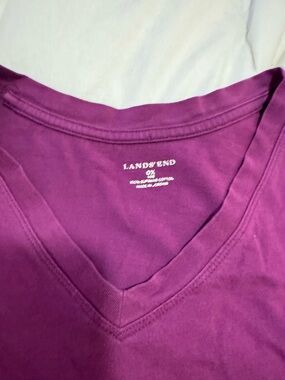 Lands' End Women's Short Sleeve V-Neck Tee in Plum